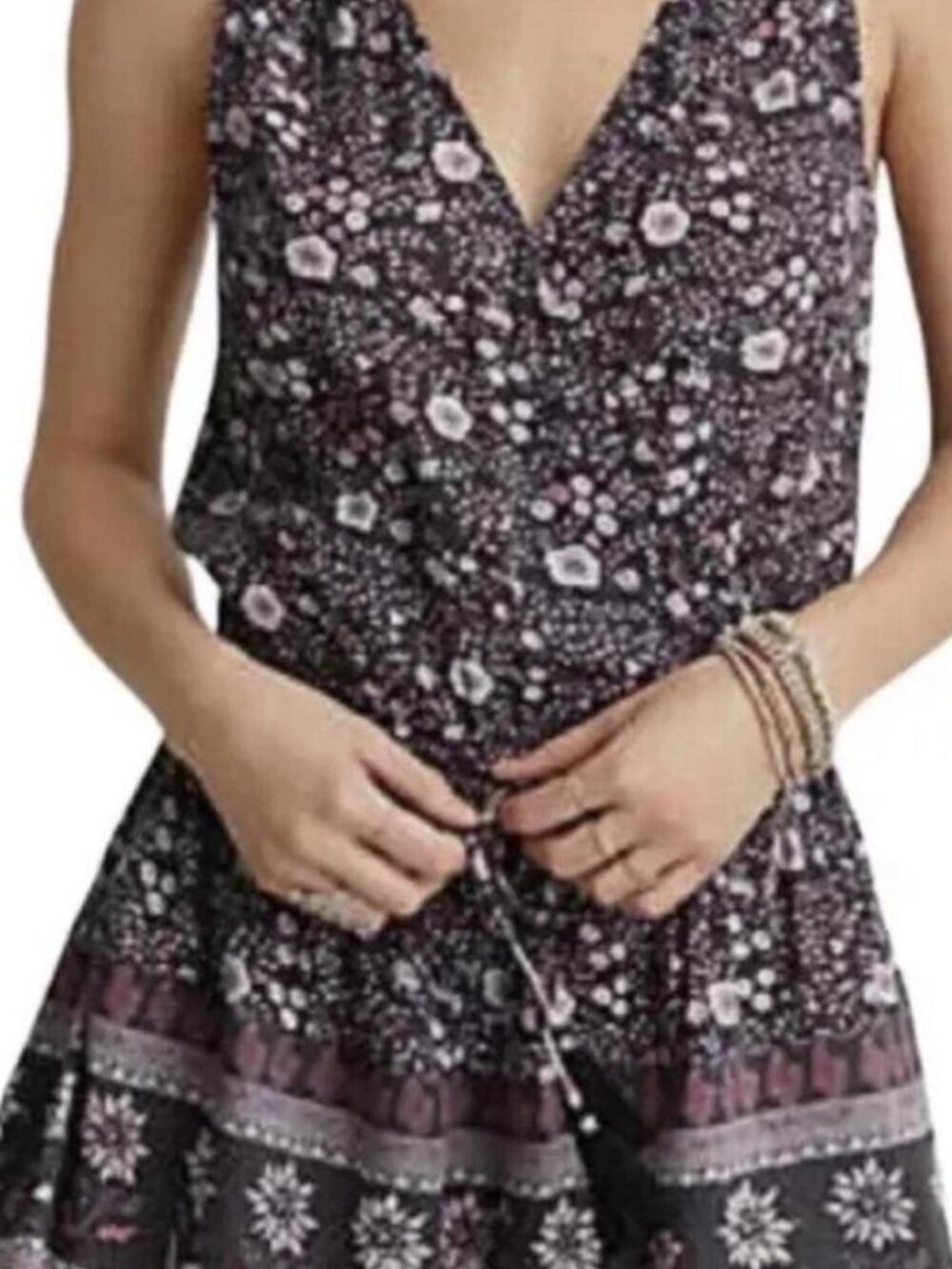 American Eagle Black and Purple Floral Romper Size Medium